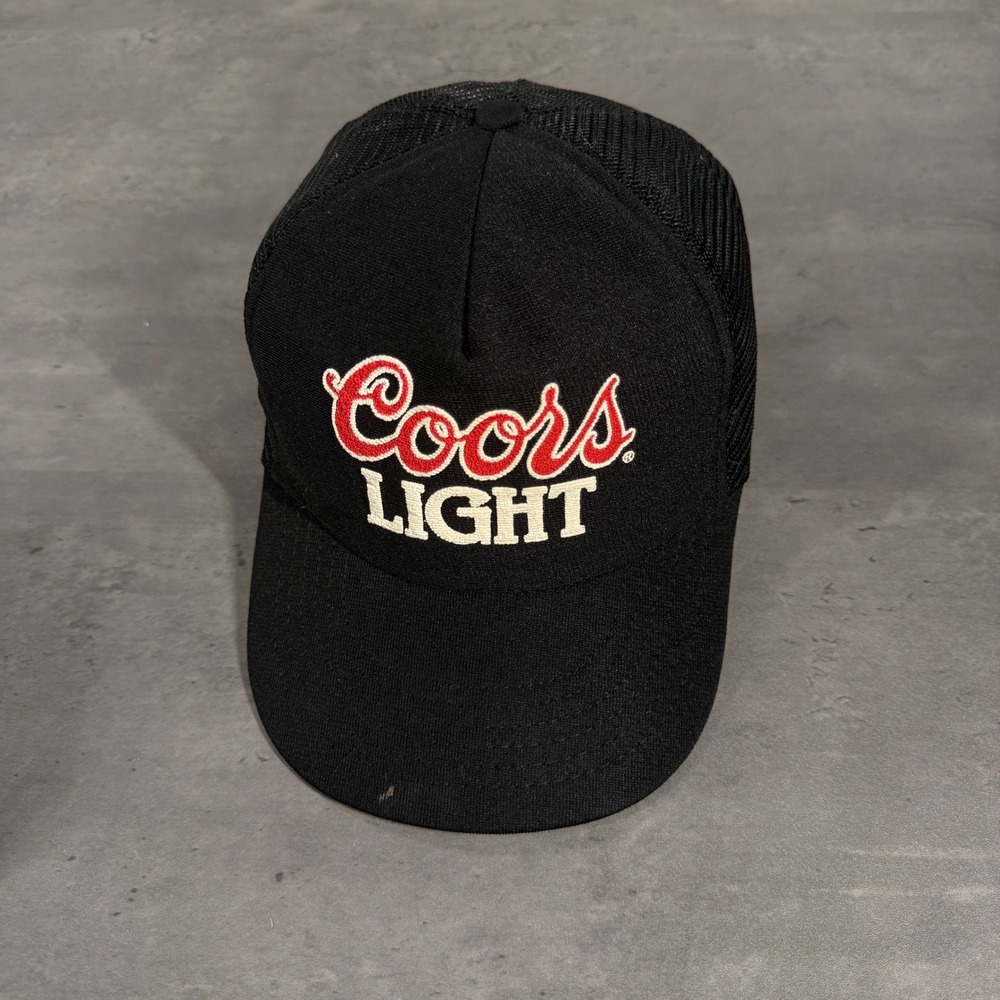 Vintage Coors Light Snapback Trucker Hat Black Mesh Made in USA Beer 80s Party